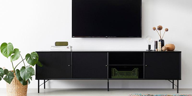 sort tv bænk til fladskærm